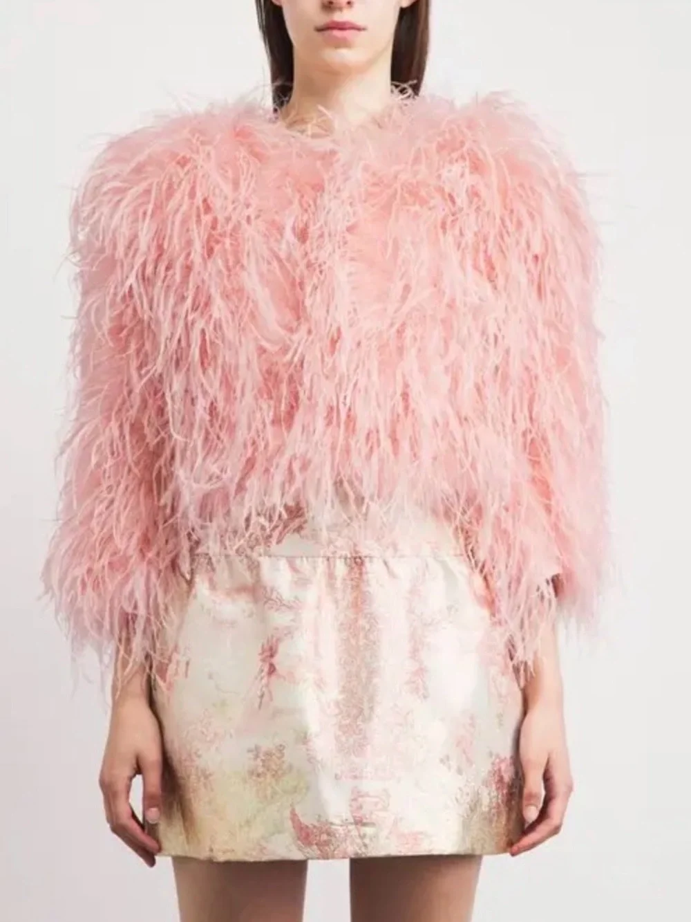 Alice and Olivia Kidman Ostrich Feather Jacket XS English Rose